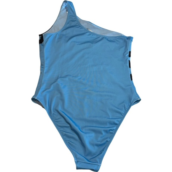 NWOT VERSACE GRECA LOGO ONE SHOULDER ONE-PIECE SWIMSUIT IN GNAWED BLUE - Picture 9 of 11